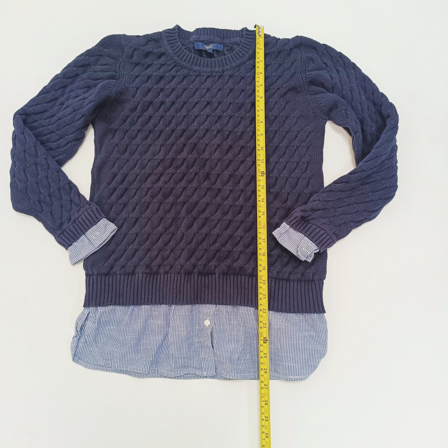 Navy Blue Pinstripe Shirt & Knitted Jumper All In One Size Large | Preloved