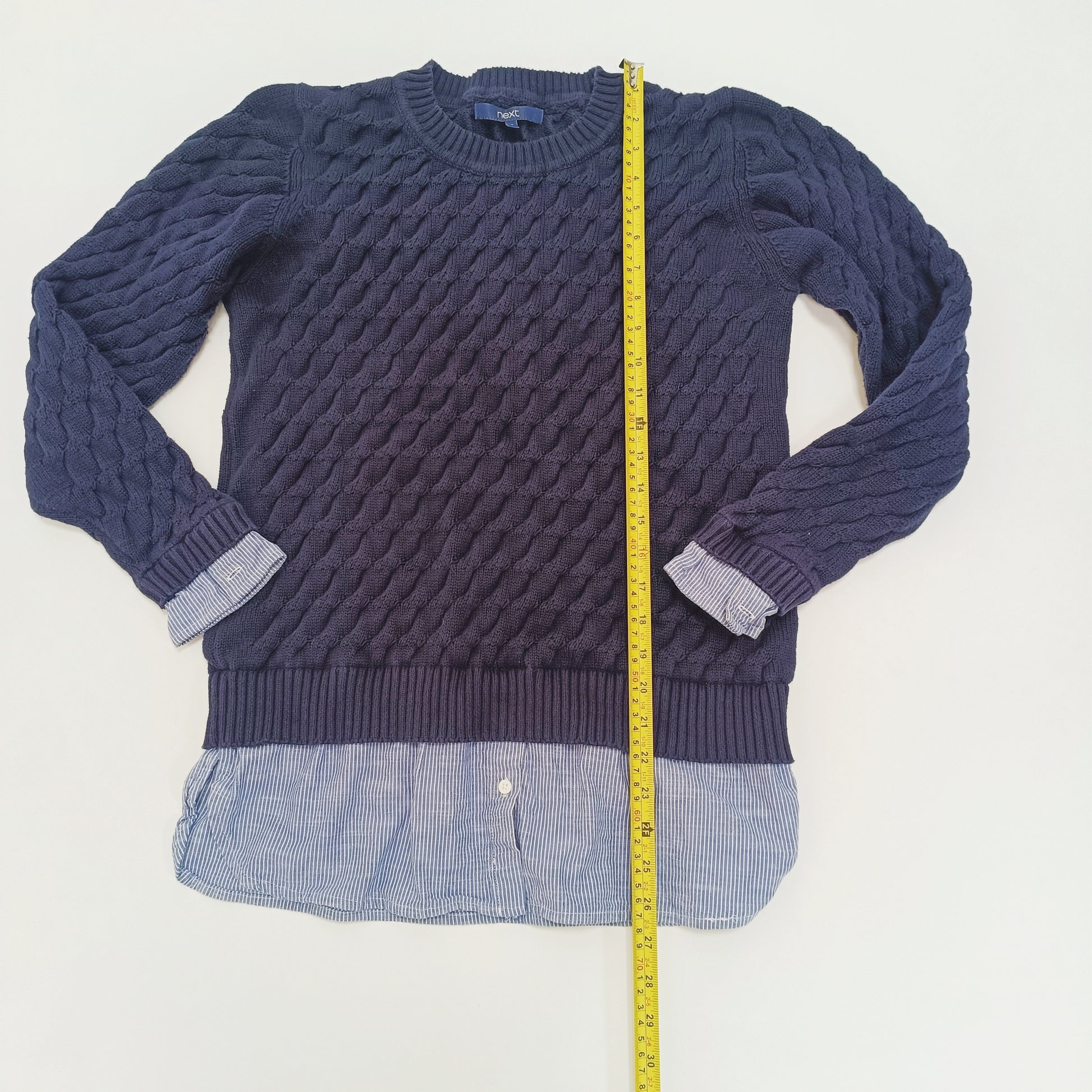 Navy Blue Pinstripe Shirt & Knitted Jumper All In One Size Large | Preloved