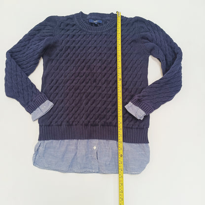 Navy Blue Pinstripe Shirt & Knitted Jumper All In One Size Large | Preloved