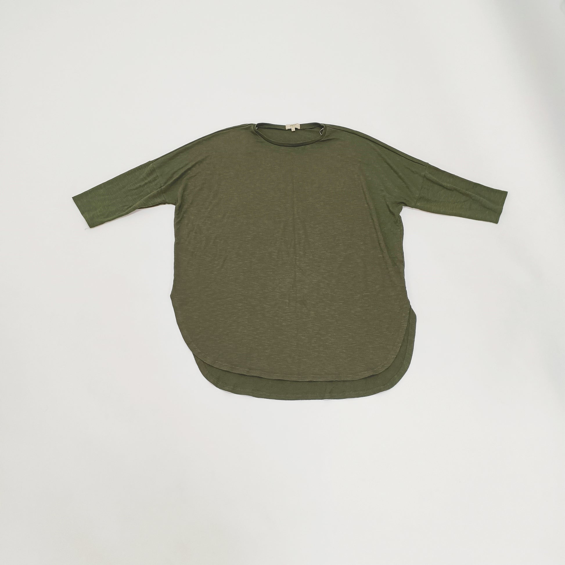 Khaki Green Longline Cropped SLeeve Jumper Size Large | Preloved