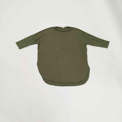 Khaki Green Longline Cropped SLeeve Jumper Size Large | Preloved