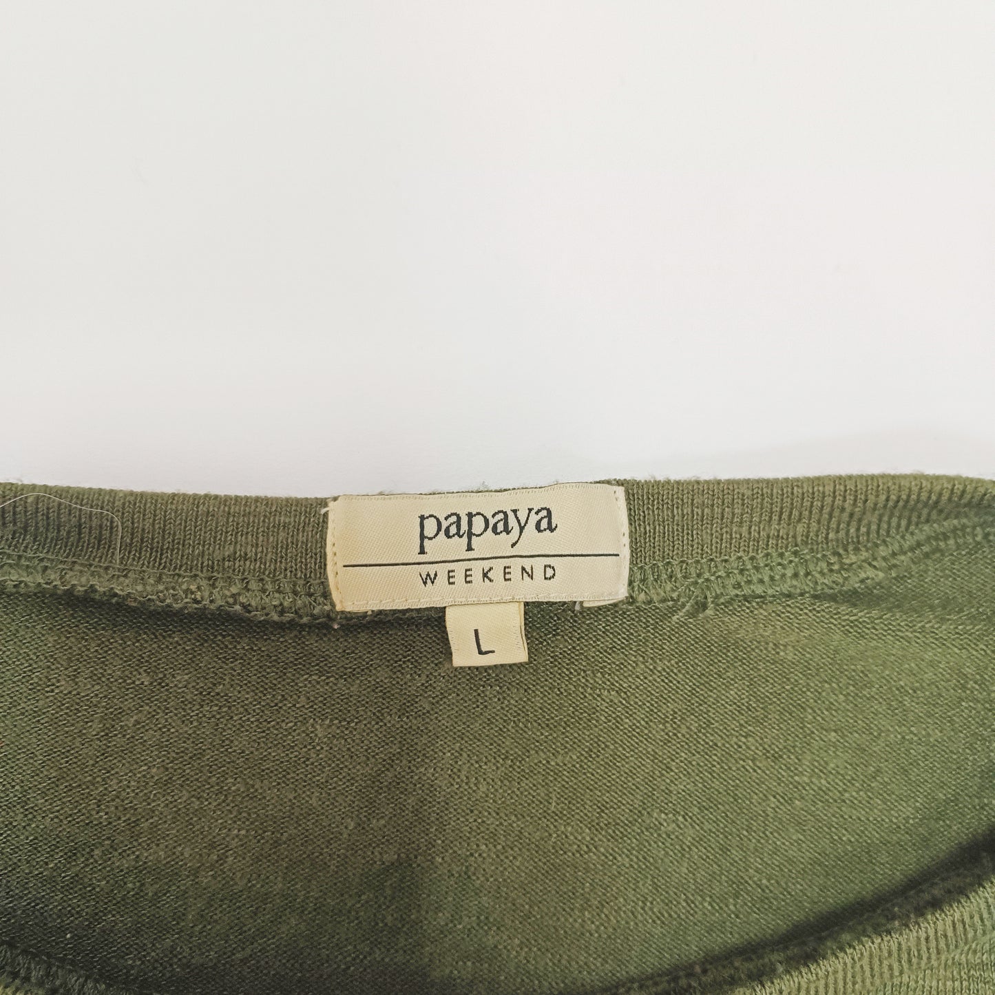 Khaki Green Longline Cropped SLeeve Jumper Size Large | Preloved