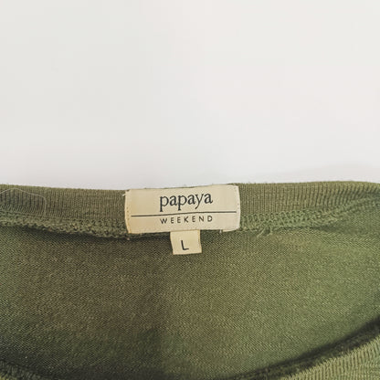Khaki Green Longline Cropped SLeeve Jumper Size Large | Preloved
