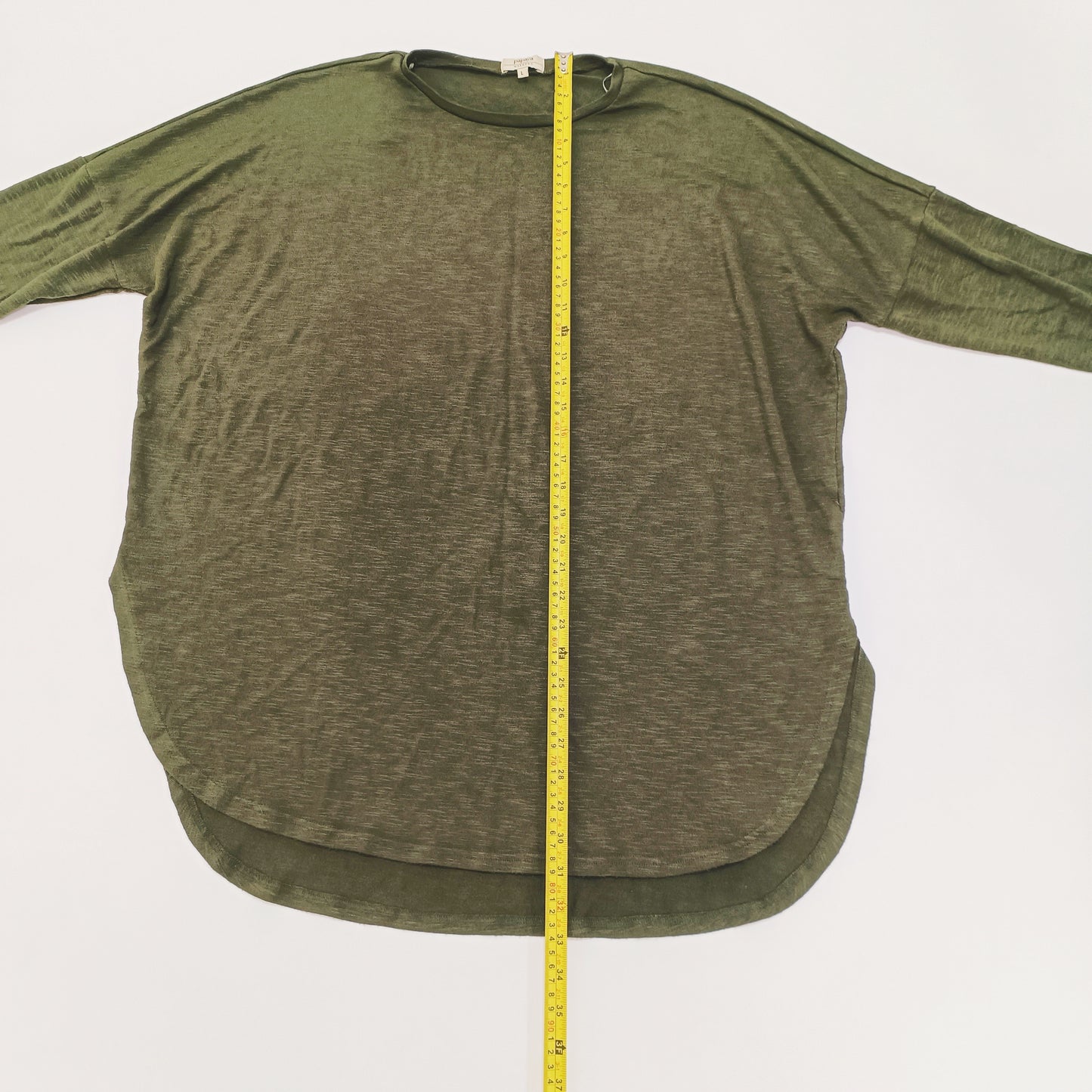 Khaki Green Longline Cropped SLeeve Jumper Size Large | Preloved