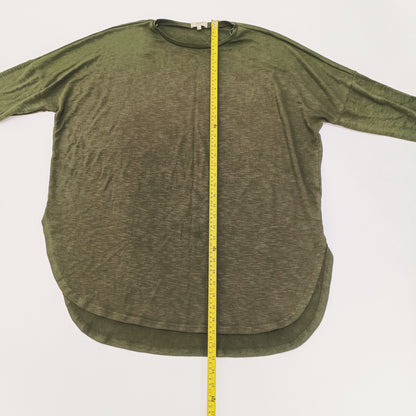 Khaki Green Longline Cropped SLeeve Jumper Size Large | Preloved