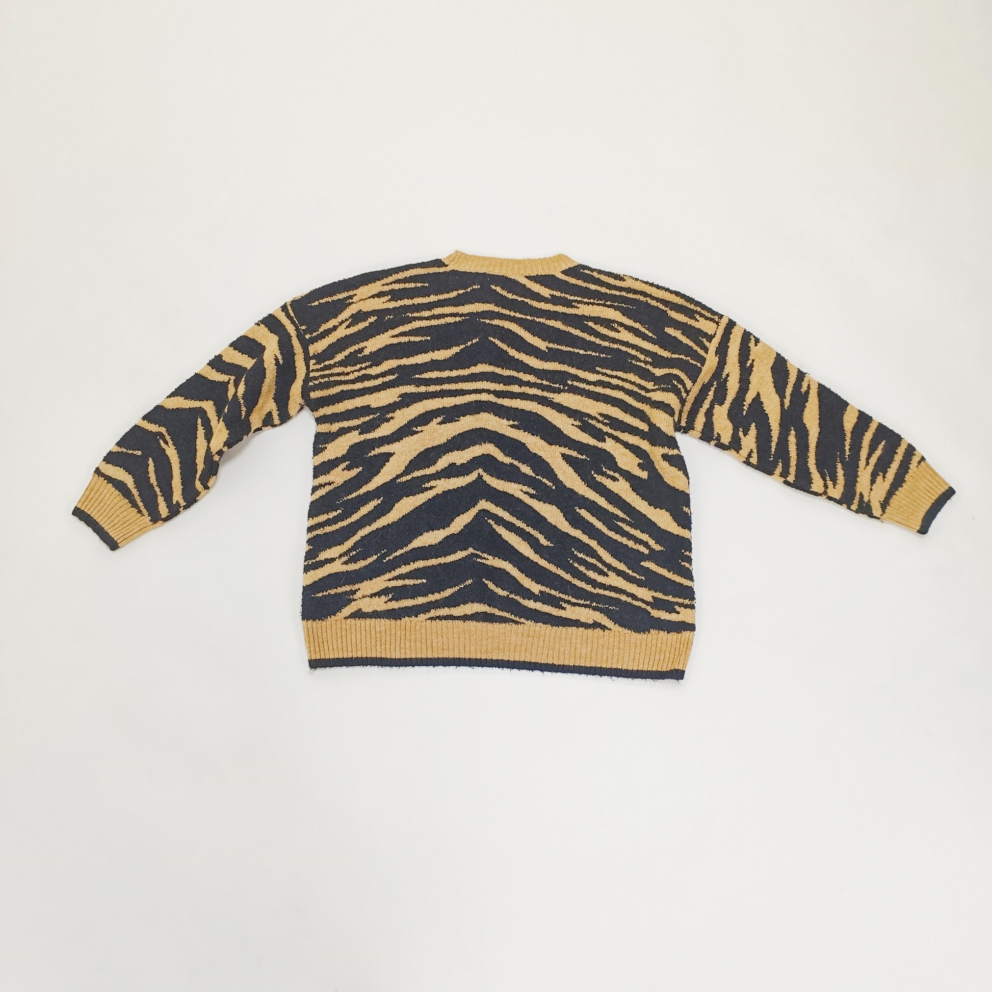 Brown Leopard Patterned Crew Neck Knitted Jumper Size Medium | Preloved