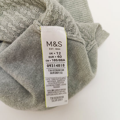 Grey Zip Back Knitted Jumper Size Medium | Preloved
