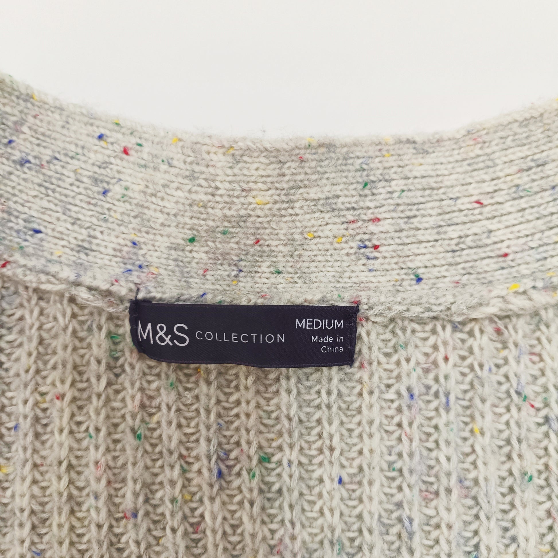 Grey Multi Coloured Fleck Longline Knitted Cardigan Size Medium | Preloved