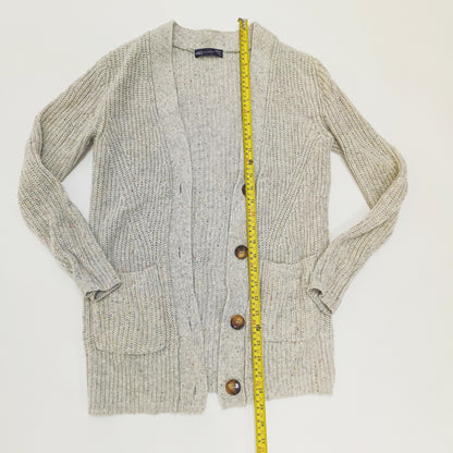 Grey Multi Coloured Fleck Longline Knitted Cardigan Size Medium | Preloved