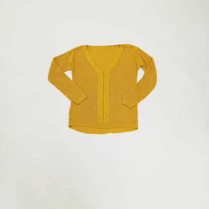 Mustard Yellow V Neck Chunky Knit Jumper Size Medium | Preloved