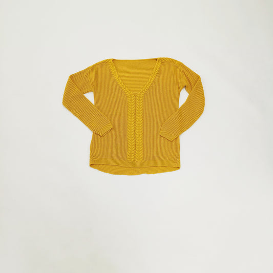 Mustard Yellow V Neck Chunky Knit Jumper Size Medium | Preloved
