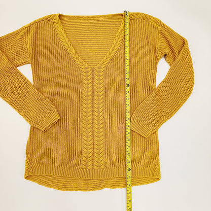 Mustard Yellow V Neck Chunky Knit Jumper Size Medium | Preloved