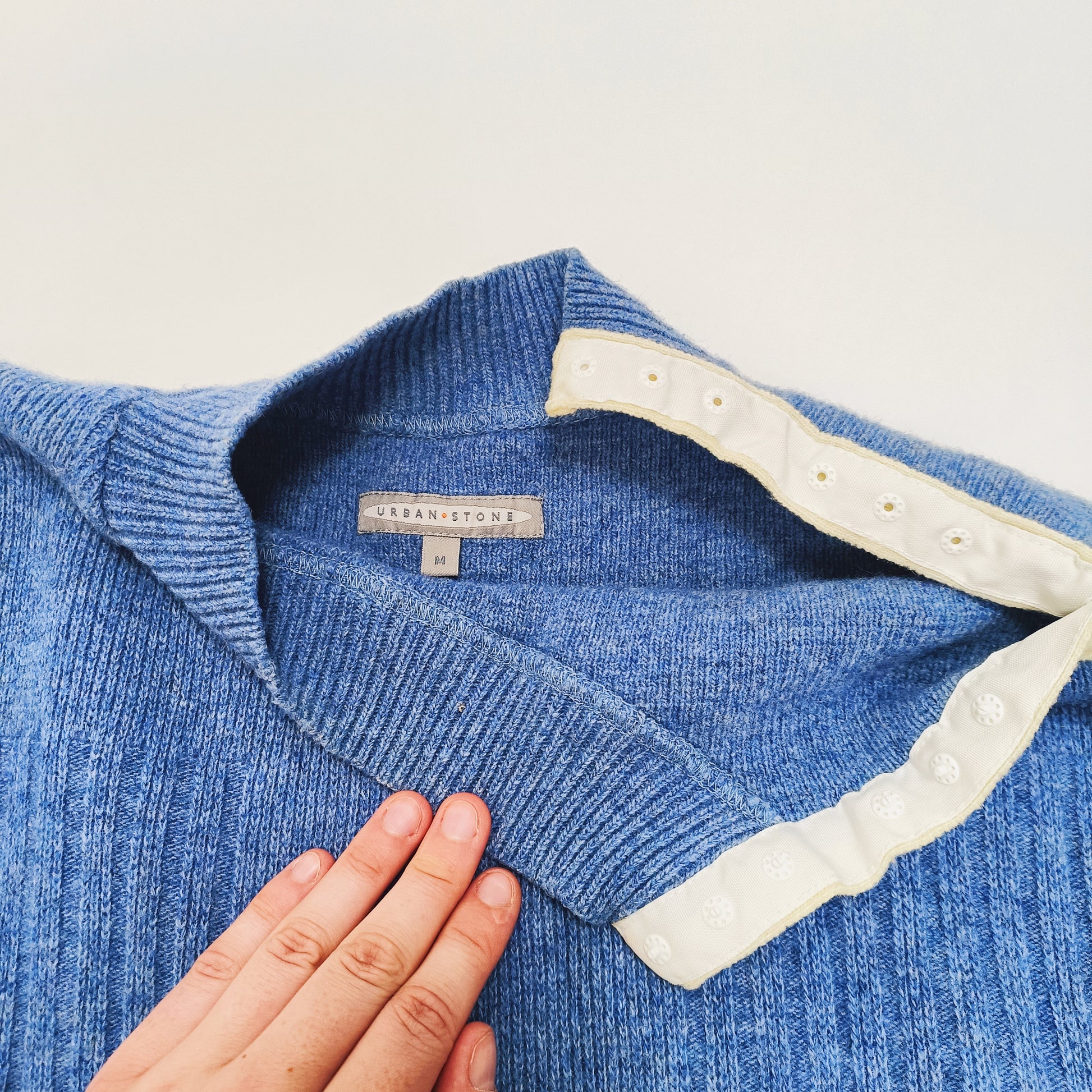 Blue Chunky Knitted Open Neck Jumper Size Medium | Preloved