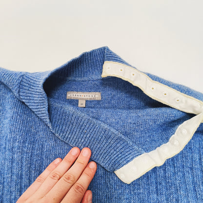 Blue Chunky Knitted Open Neck Jumper Size Medium | Preloved