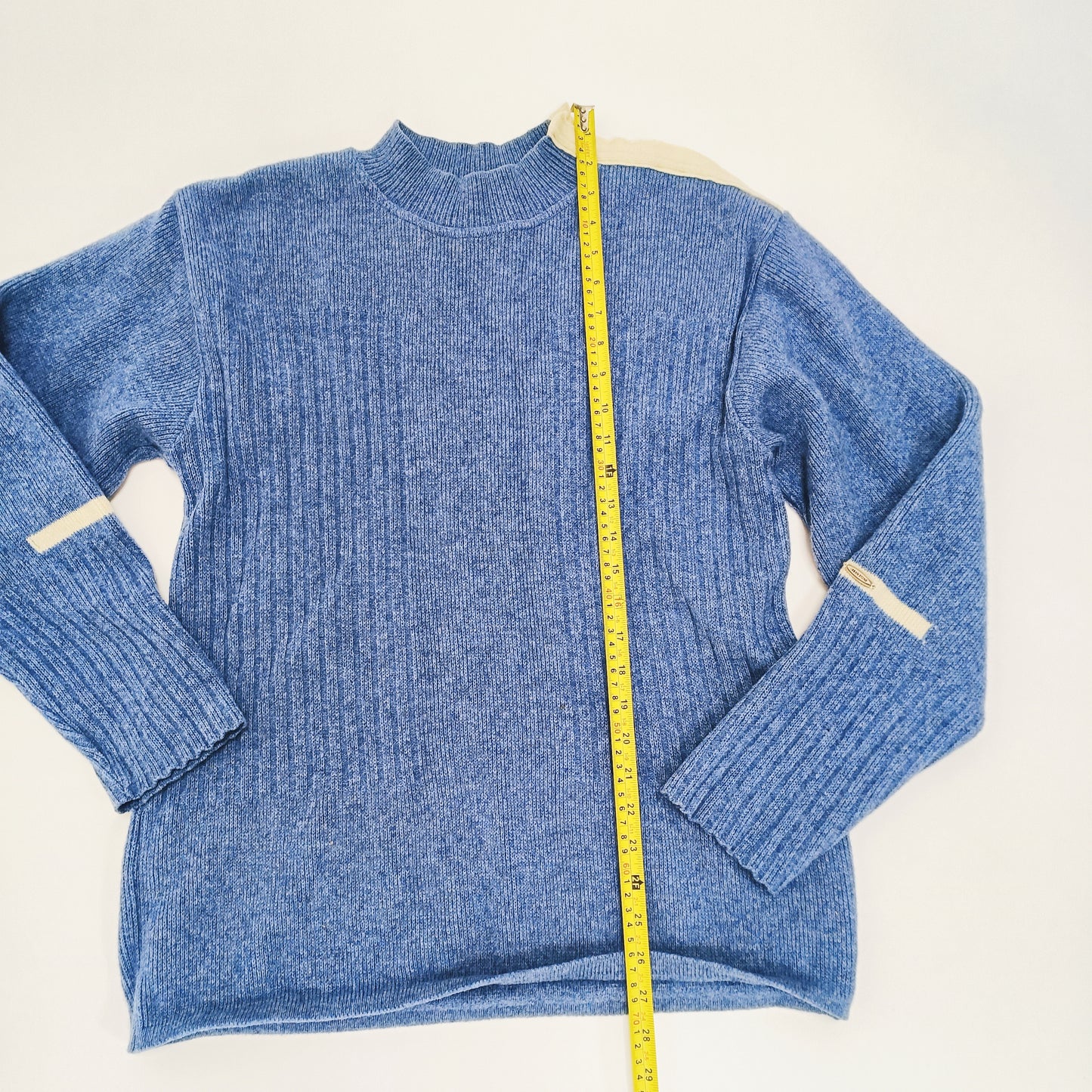 Blue Chunky Knitted Open Neck Jumper Size Medium | Preloved