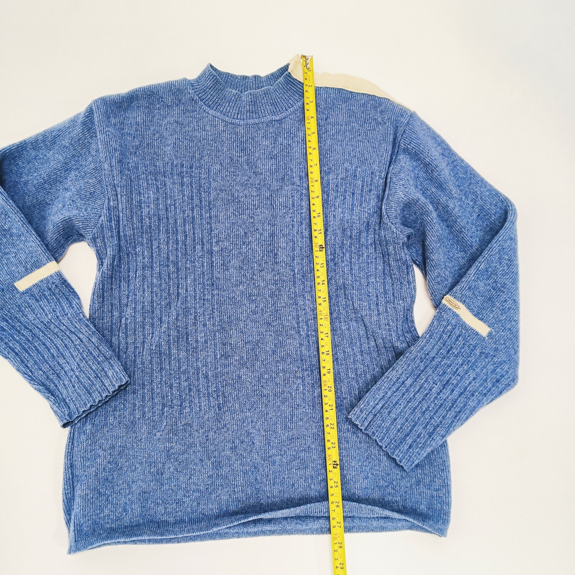 Blue Chunky Knitted Open Neck Jumper Size Medium | Preloved