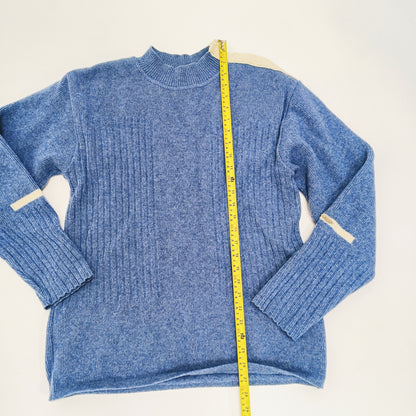 Blue Chunky Knitted Open Neck Jumper Size Medium | Preloved