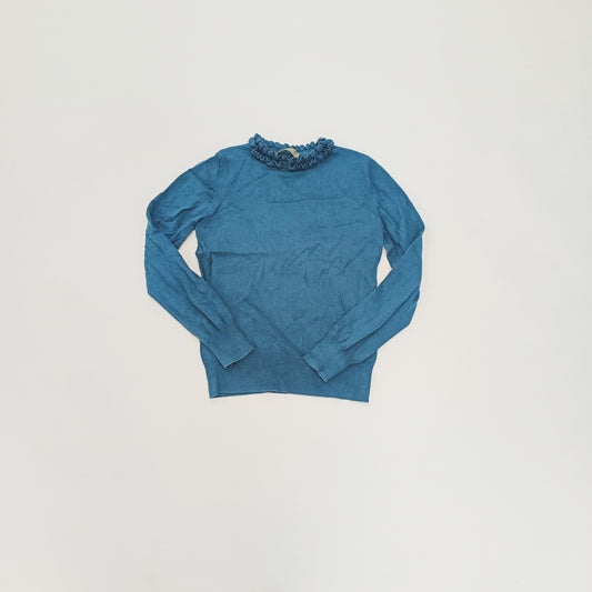 Turquoise Frilled Neckline Long Sleeve Knit Size Small | Preloved