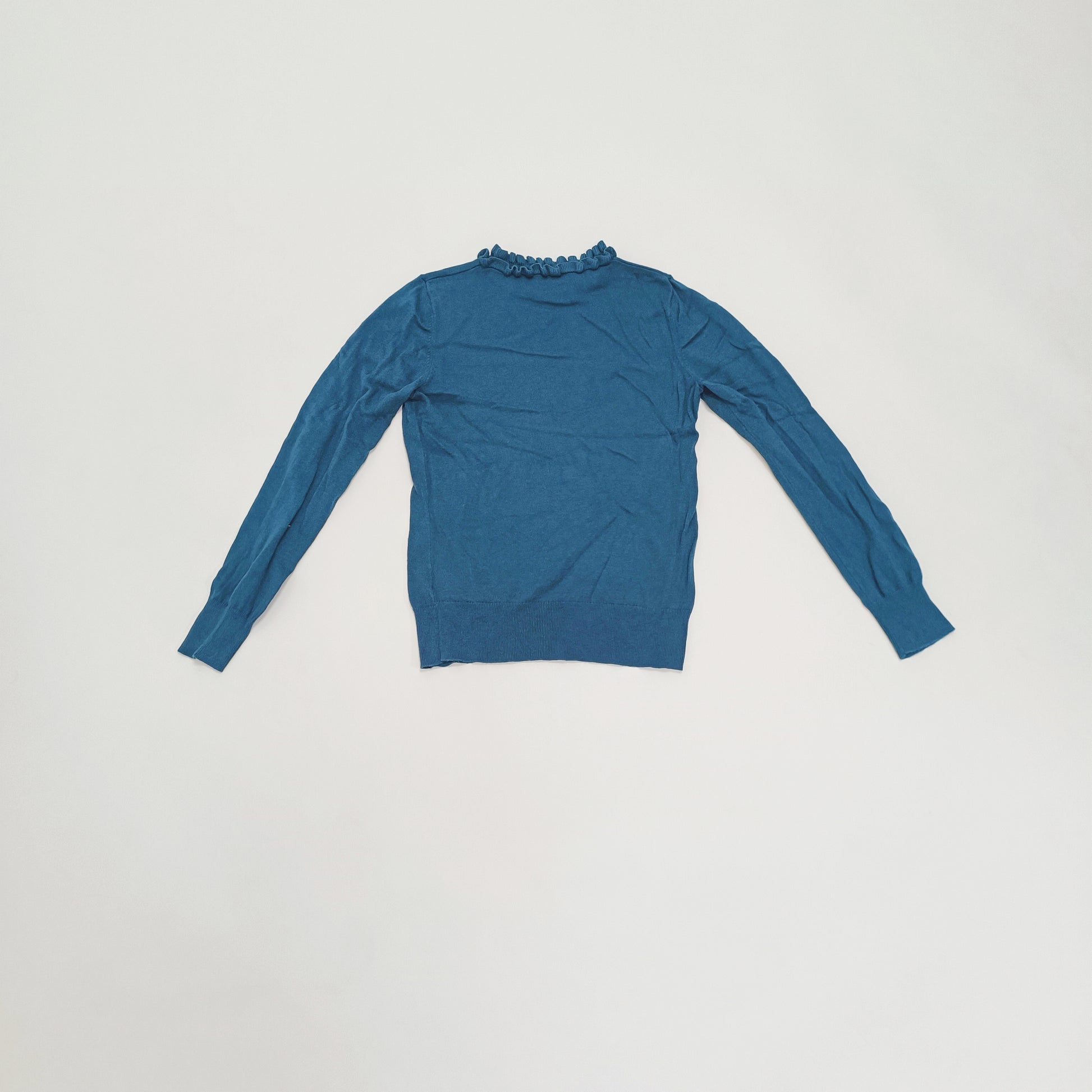 Turquoise Frilled Neckline Long Sleeve Knit Size Small | Preloved