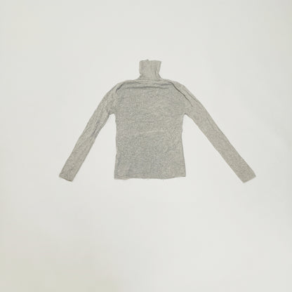 Light Grey Funnel Neck Ribbed Knitted Jumper Size Small | Preloved