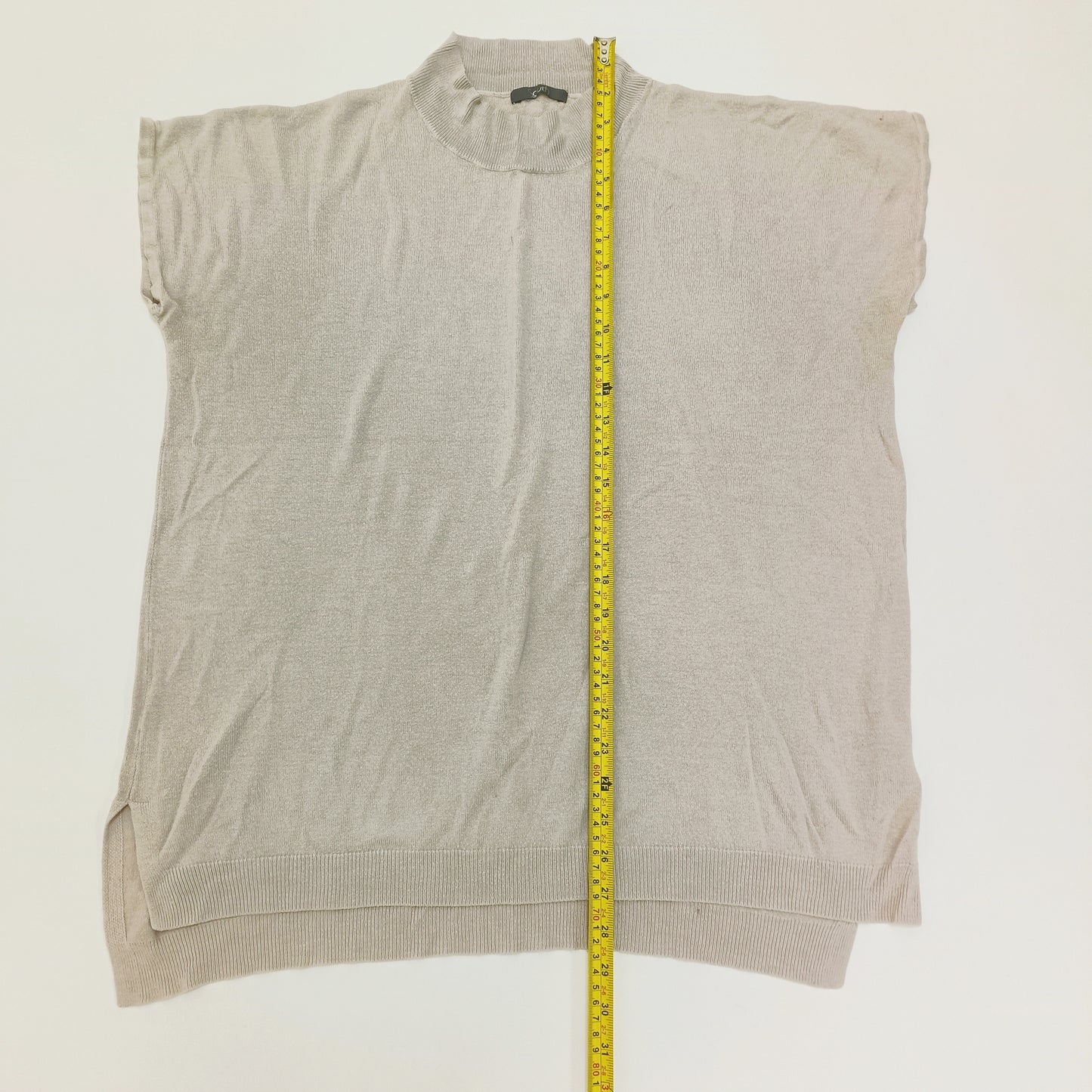 Beige Funnel Neck Sleeveless Knitted Top Size Extra Large | Preloved
