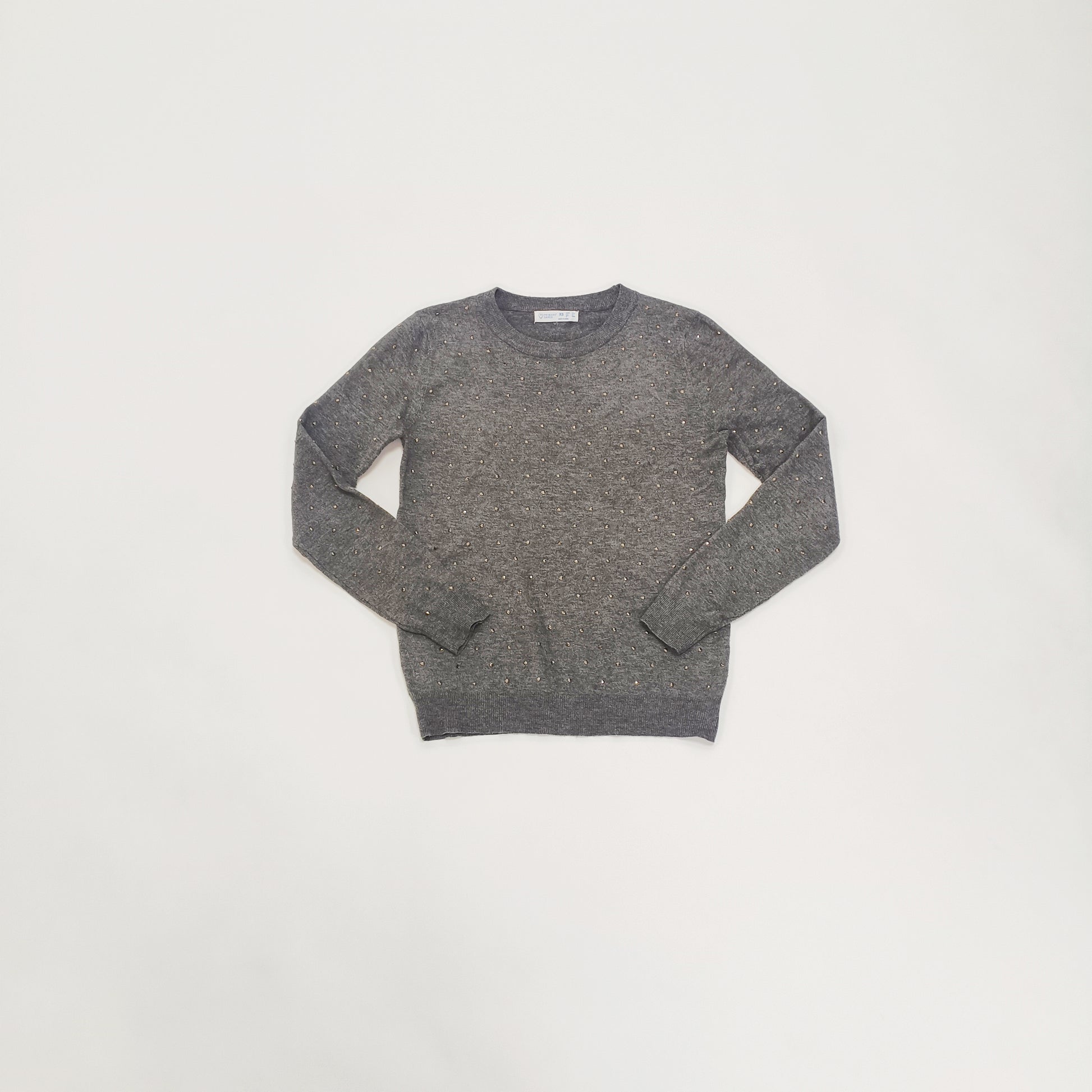 Dark Grey Crew Neck Embellished Knitted Jumper Size Extra Small | Preloved