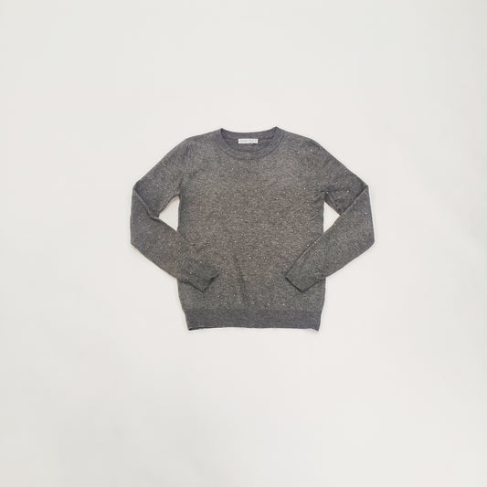 Dark Grey Crew Neck Embellished Knitted Jumper Size Extra Small | Preloved