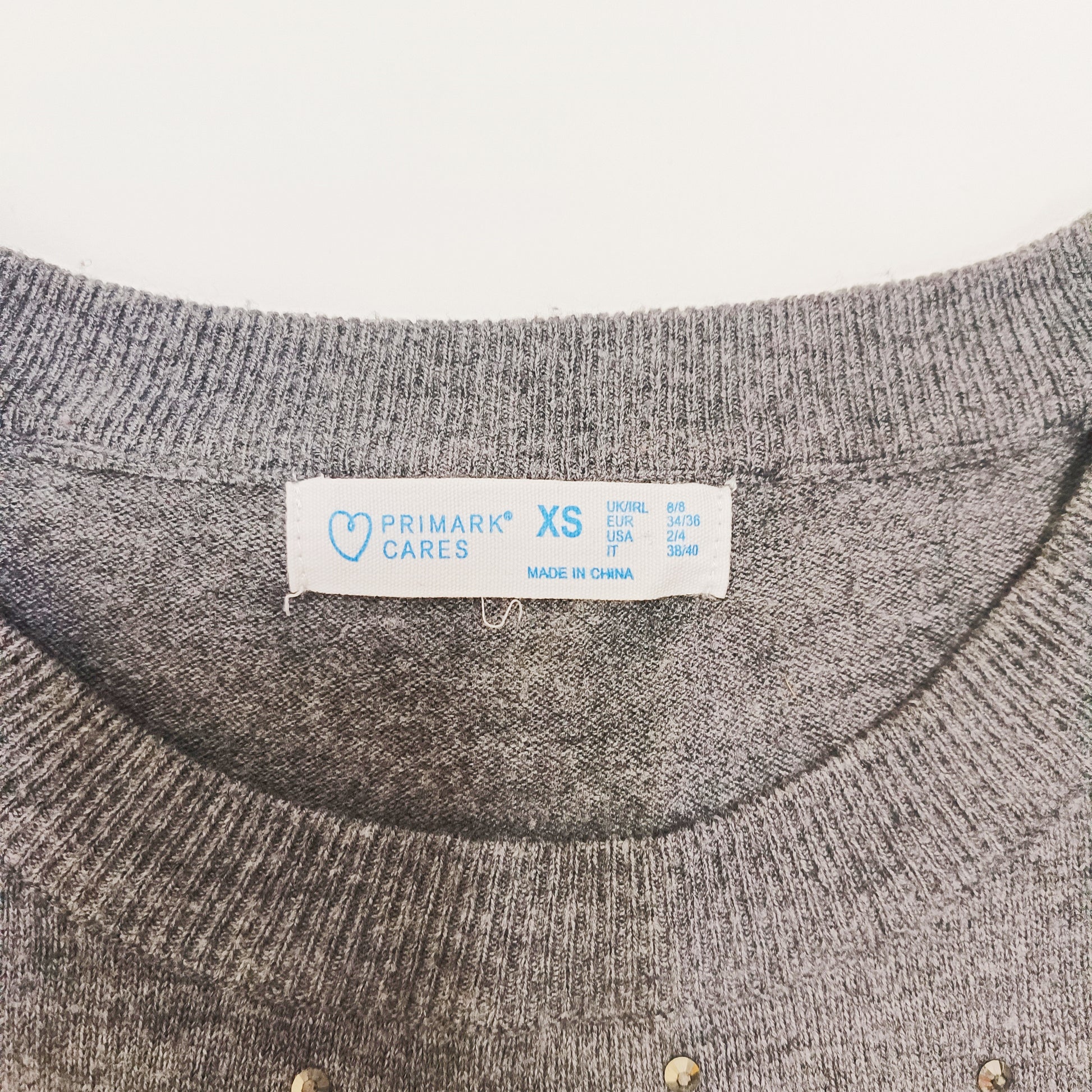 Dark Grey Crew Neck Embellished Knitted Jumper Size Extra Small | Preloved