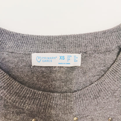 Dark Grey Crew Neck Embellished Knitted Jumper Size Extra Small | Preloved