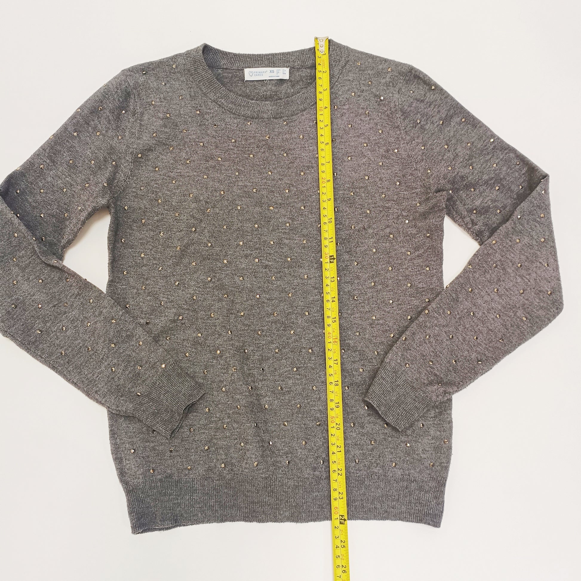 Dark Grey Crew Neck Embellished Knitted Jumper Size Extra Small | Preloved