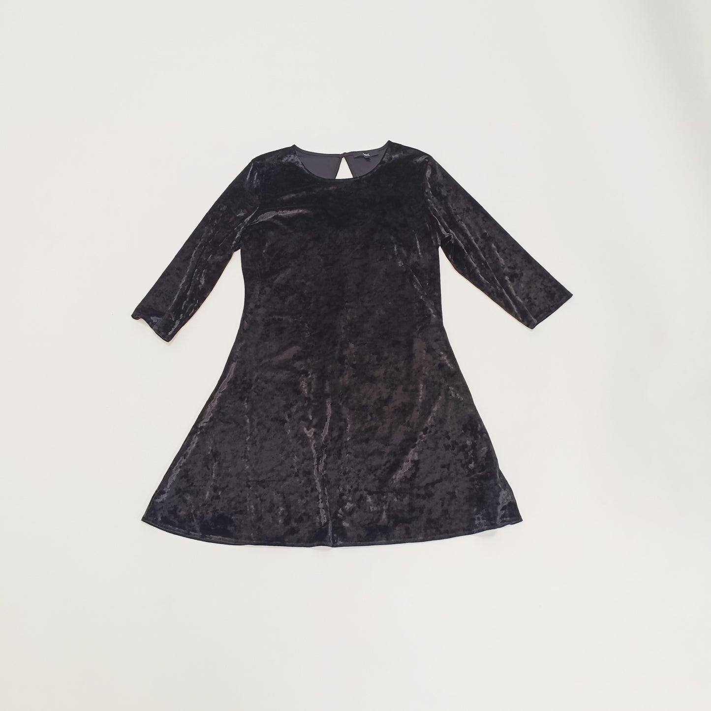 Black Round Neck Crushed Velvet Flared Dress Size Large | Preloved