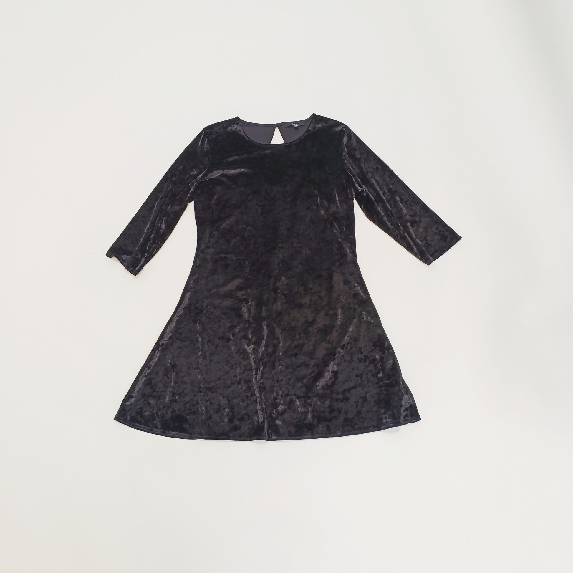 Black Round Neck Crushed Velvet Flared Dress Size Large | Preloved
