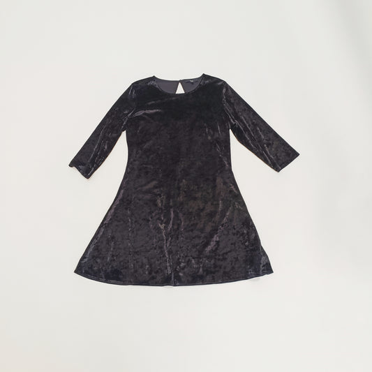 Black Round Neck Crushed Velvet Flared Dress Size Large | Preloved