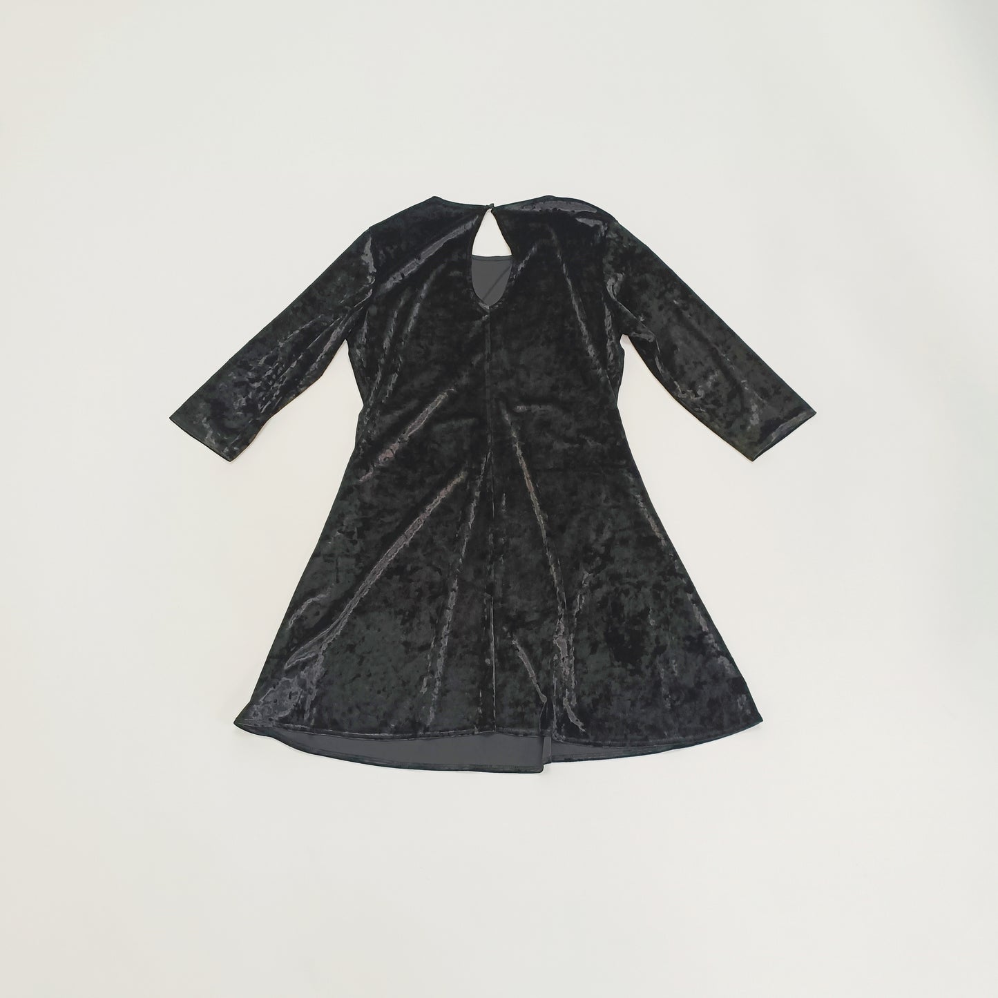 Black Round Neck Crushed Velvet Flared Dress Size Large | Preloved