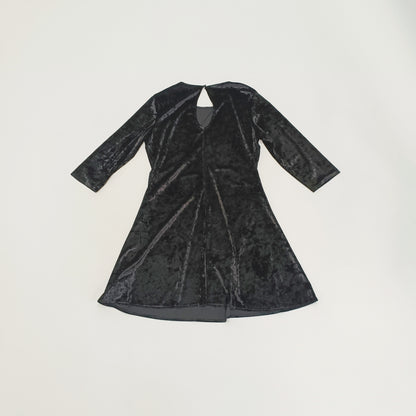 Black Round Neck Crushed Velvet Flared Dress Size Large | Preloved