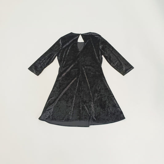 Black Round Neck Crushed Velvet Flared Dress Size Large | Preloved