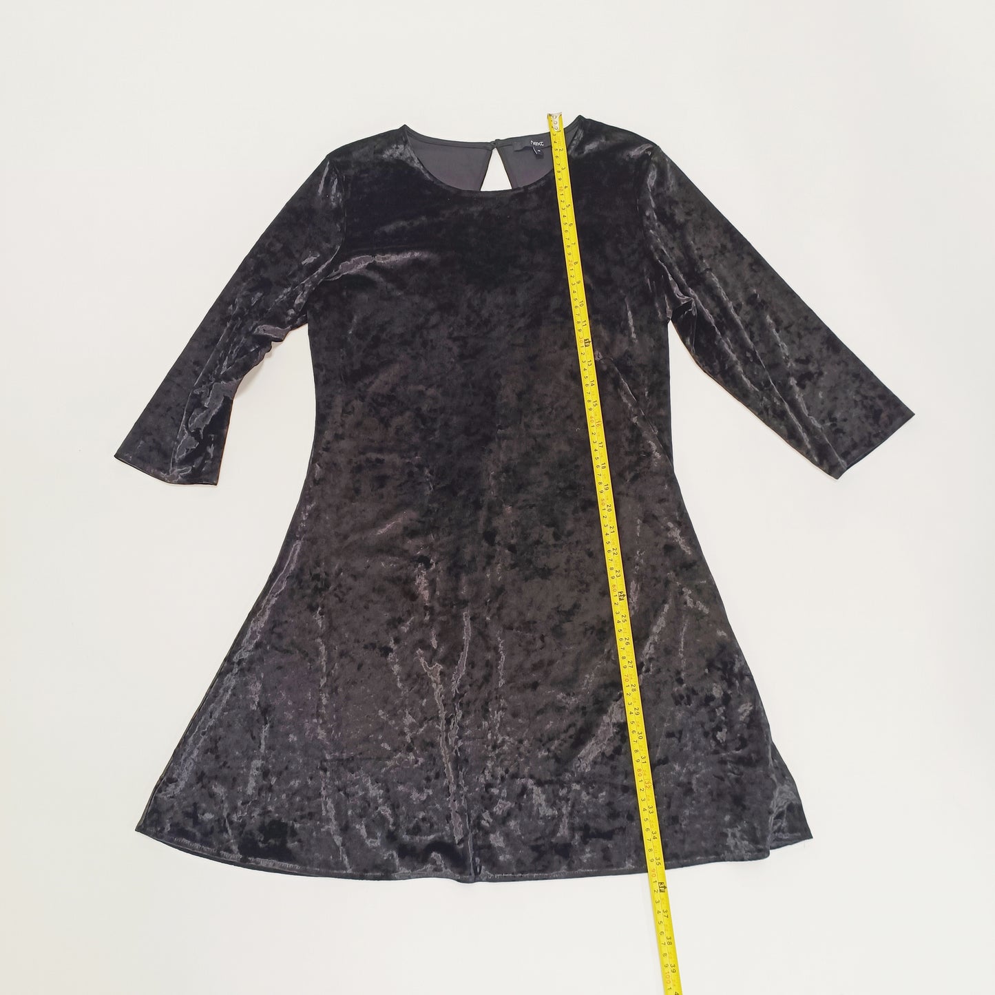 Black Round Neck Crushed Velvet Flared Dress Size Large | Preloved