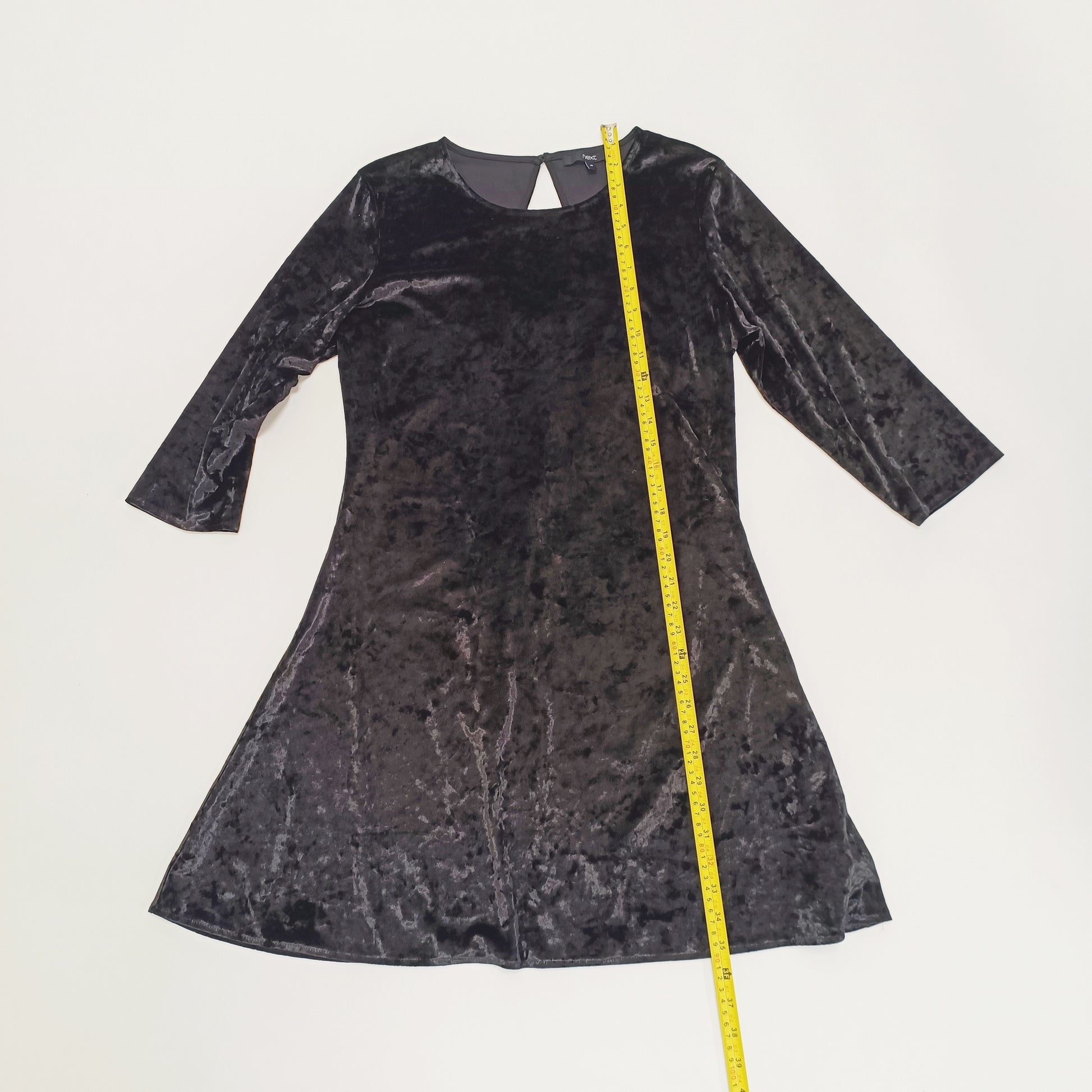 Black Round Neck Crushed Velvet Flared Dress Size Large | Preloved