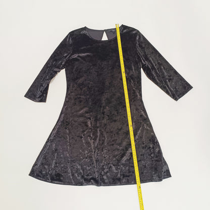 Black Round Neck Crushed Velvet Flared Dress Size Large | Preloved
