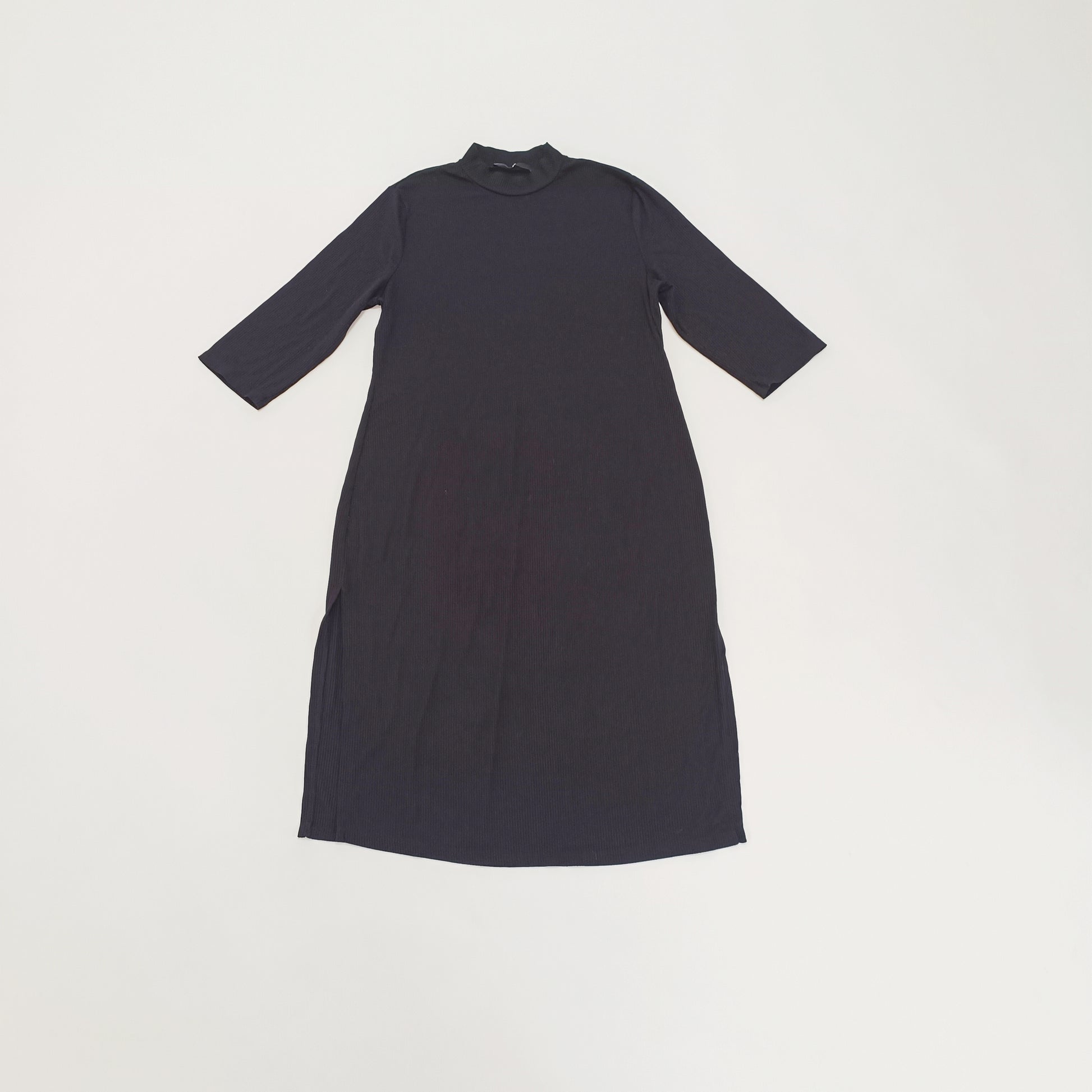 Black Ribbed High Slit Midi Dress Size Large | Preloved