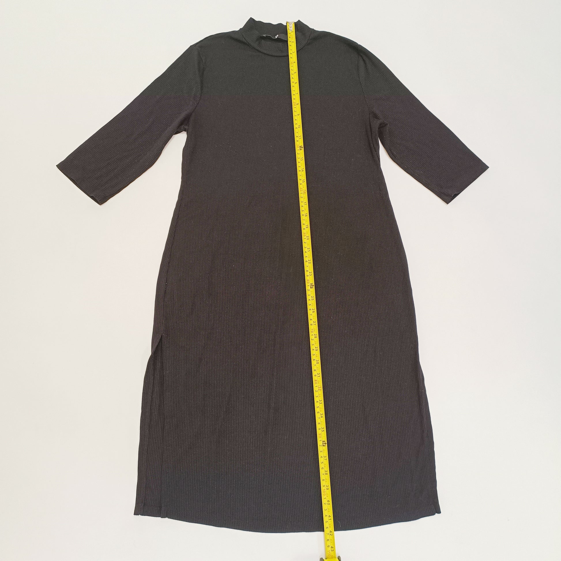 Black Ribbed High Slit Midi Dress Size Large | Preloved