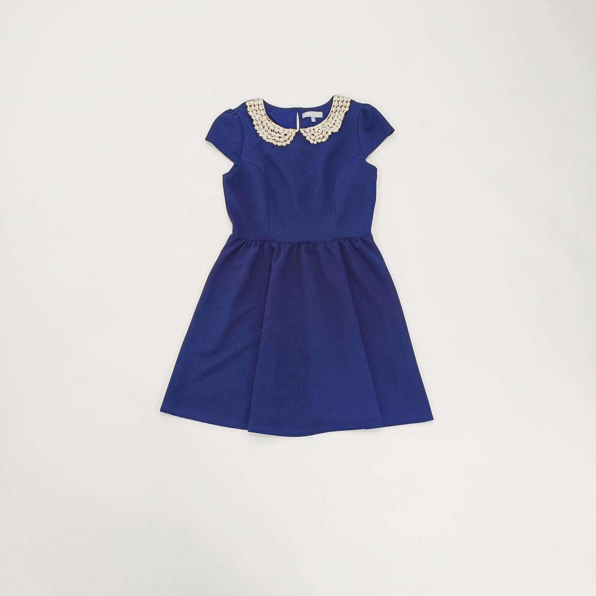 Navy Blue With Lace White Colour Fit & Flare Mini Dress Size Medium | Preloved