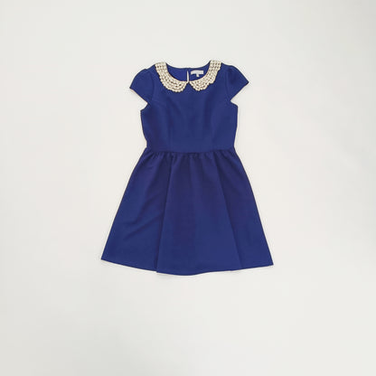 Navy Blue With Lace White Colour Fit & Flare Mini Dress Size Medium | Preloved