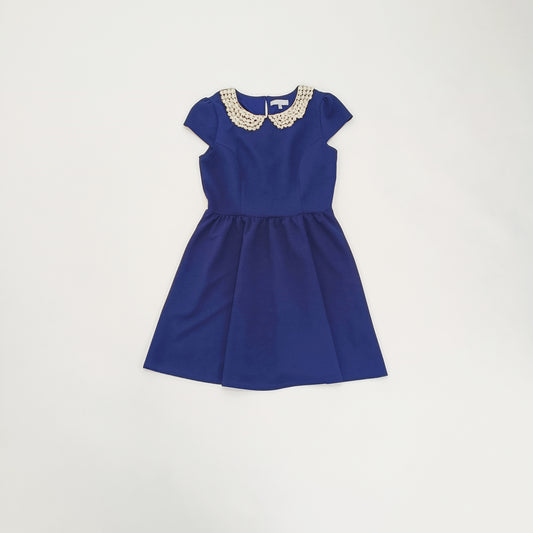 Navy Blue With Lace White Colour Fit & Flare Mini Dress Size Medium | Preloved