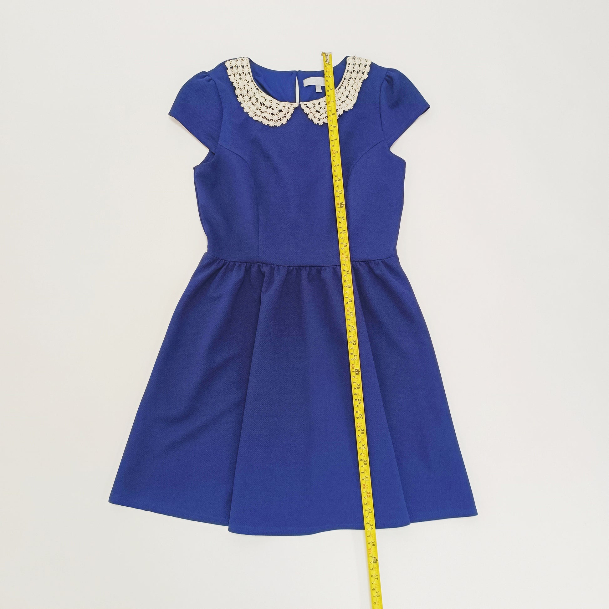 Navy Blue With Lace White Colour Fit & Flare Mini Dress Size Medium | Preloved