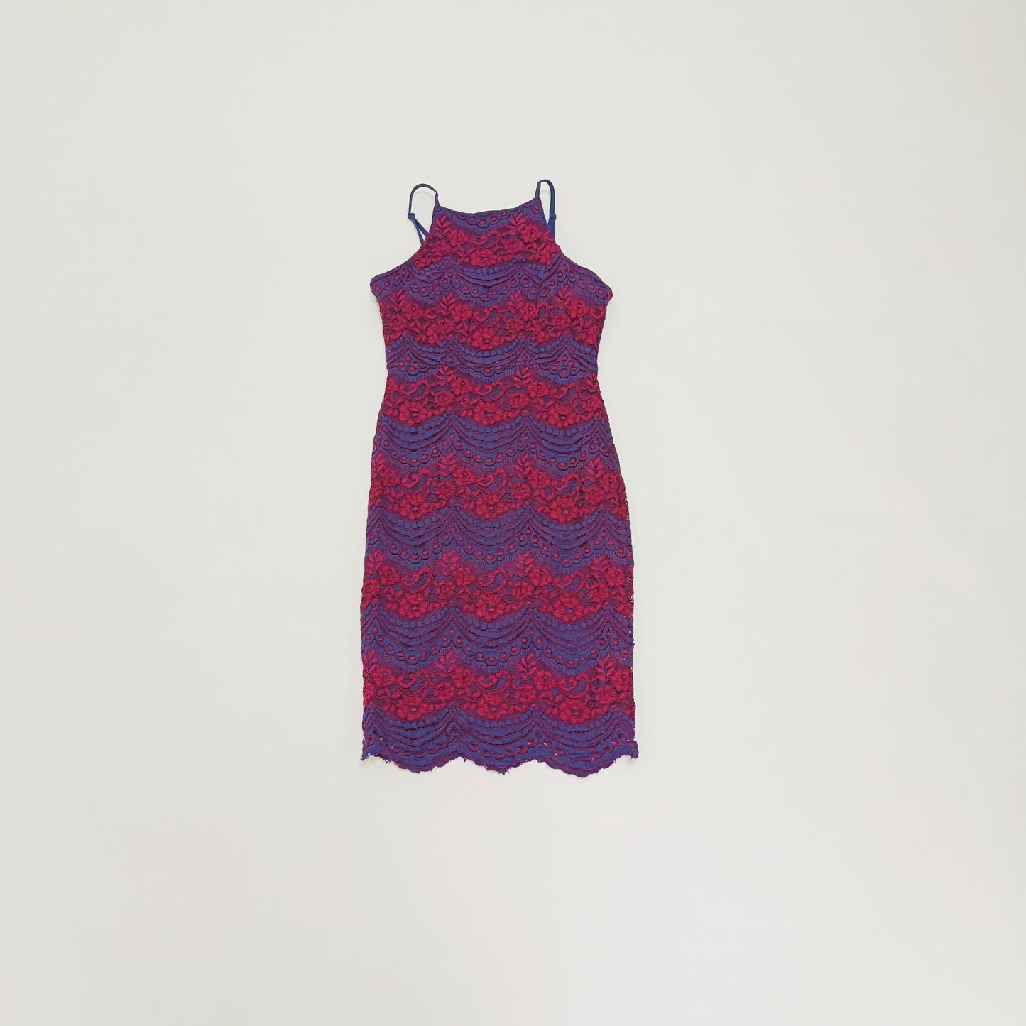 Burgundy & Navy Lace Midi Dress Size Small | Preloved