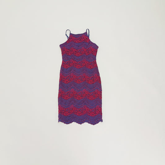 Burgundy & Navy Lace Midi Dress Size Small | Preloved