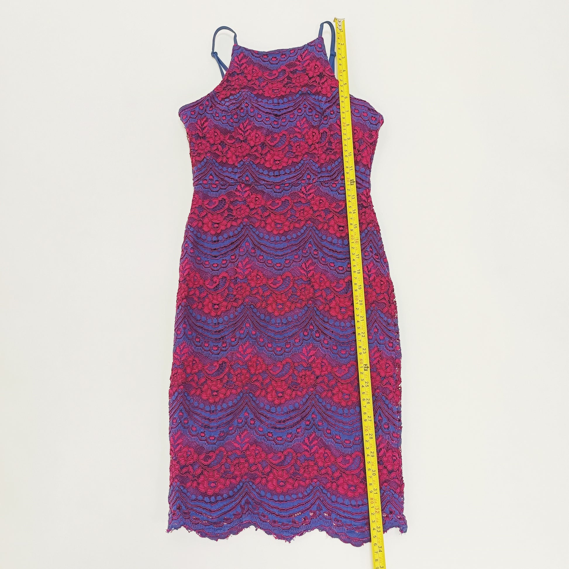 Burgundy & Navy Lace Midi Dress Size Small | Preloved