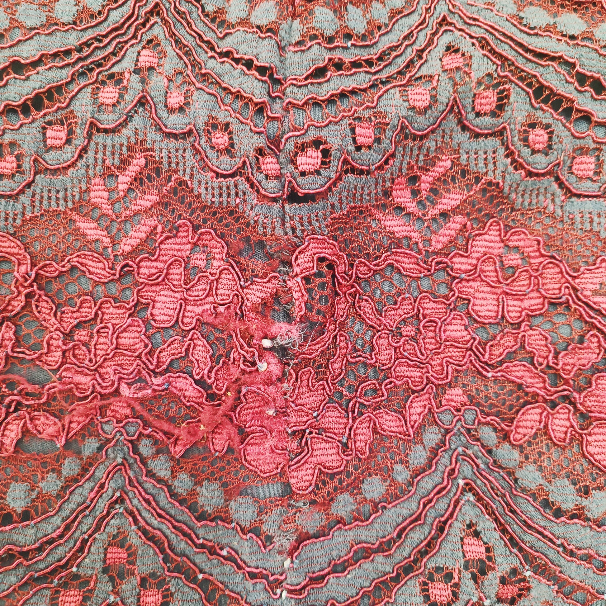 Burgundy & Navy Lace Midi Dress Size Small | Preloved