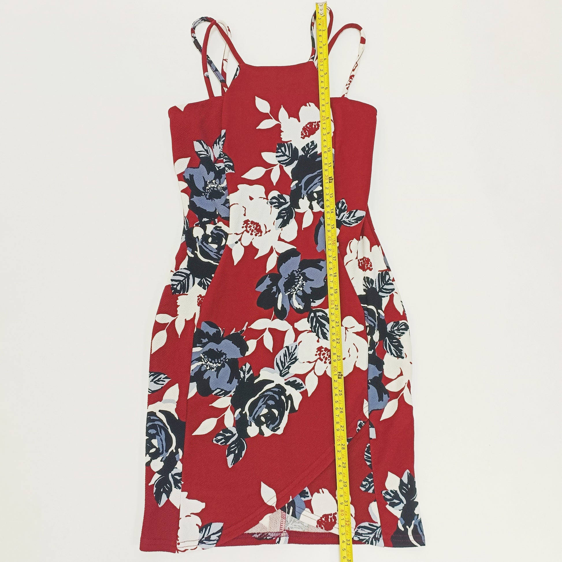 Burgundy Bold Floral Wrap Mini Dress Size Small | Preloved